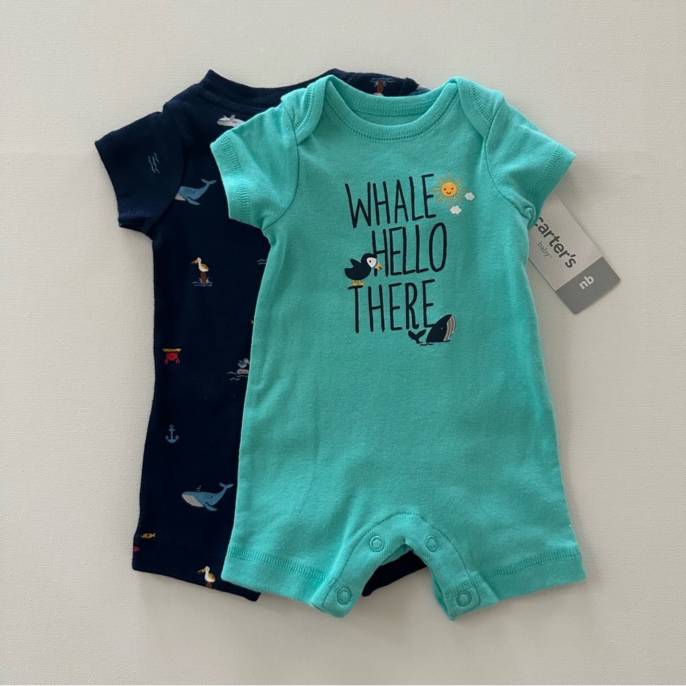 Carter’s Newborn Baby Boy 2-pk Rompers Nautical Whale Shark Spring Summer